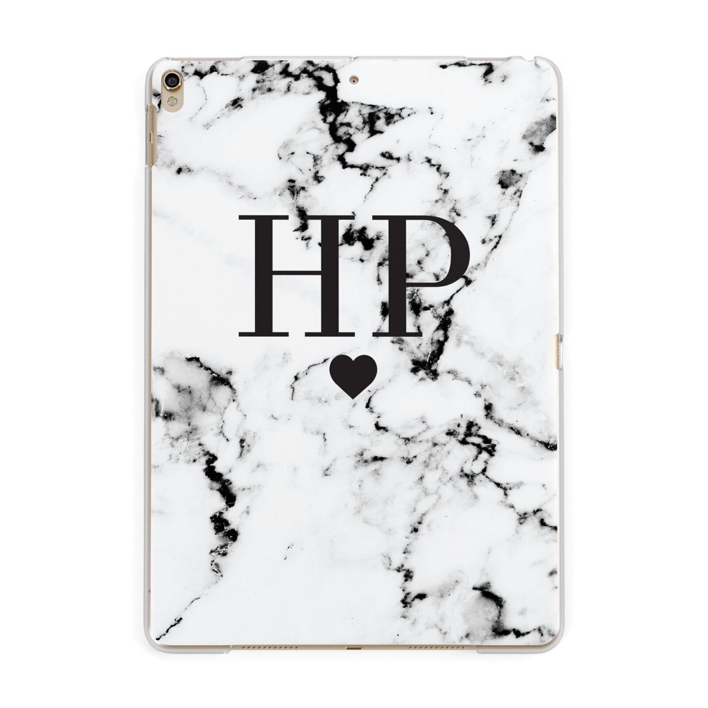 Heart Decal Marble Initials Personalised Apple iPad Gold Case