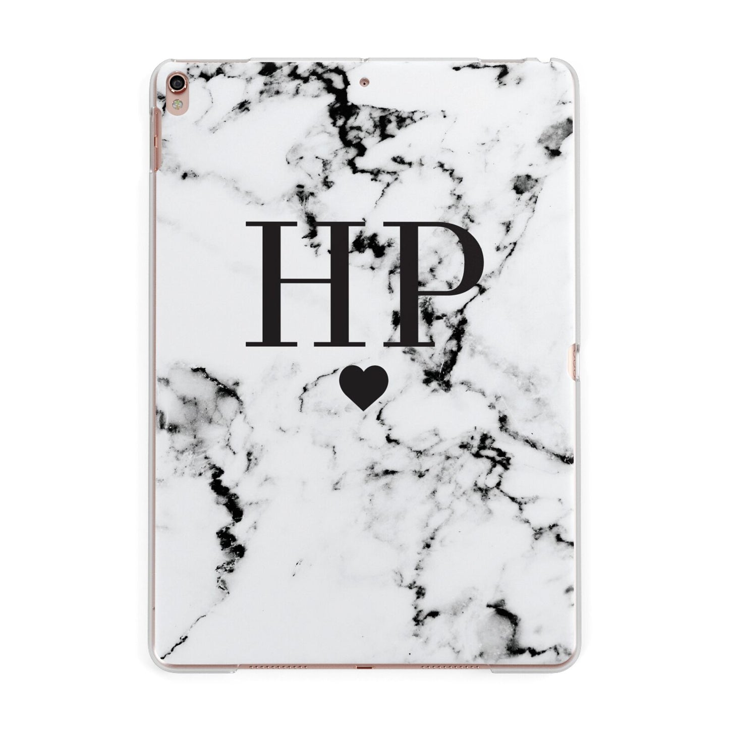 Heart Decal Marble Initials Personalised Apple iPad Rose Gold Case