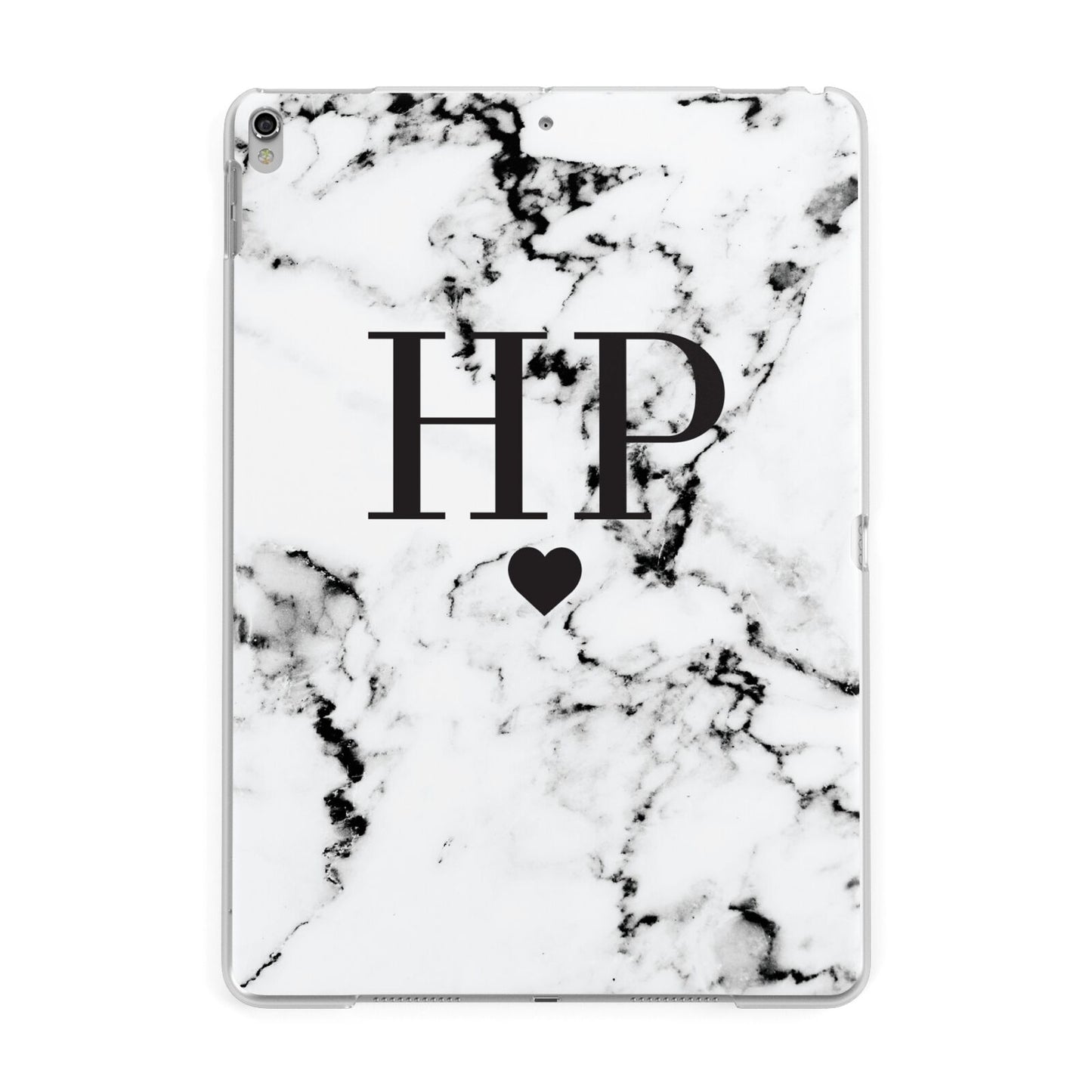Heart Decal Marble Initials Personalised Apple iPad Silver Case