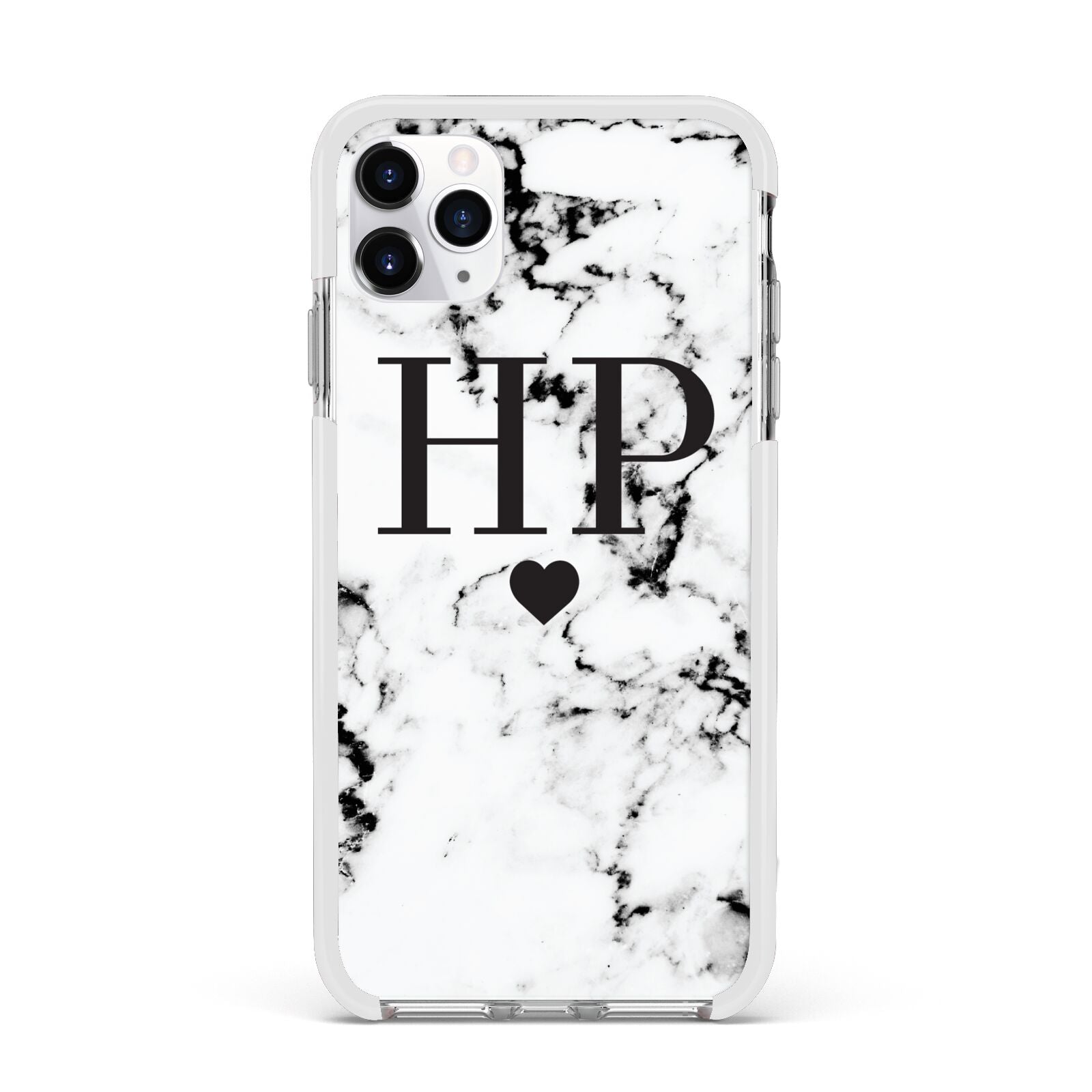Heart Decal Marble Initials Personalised Apple iPhone 11 Pro Max in Silver with White Impact Case