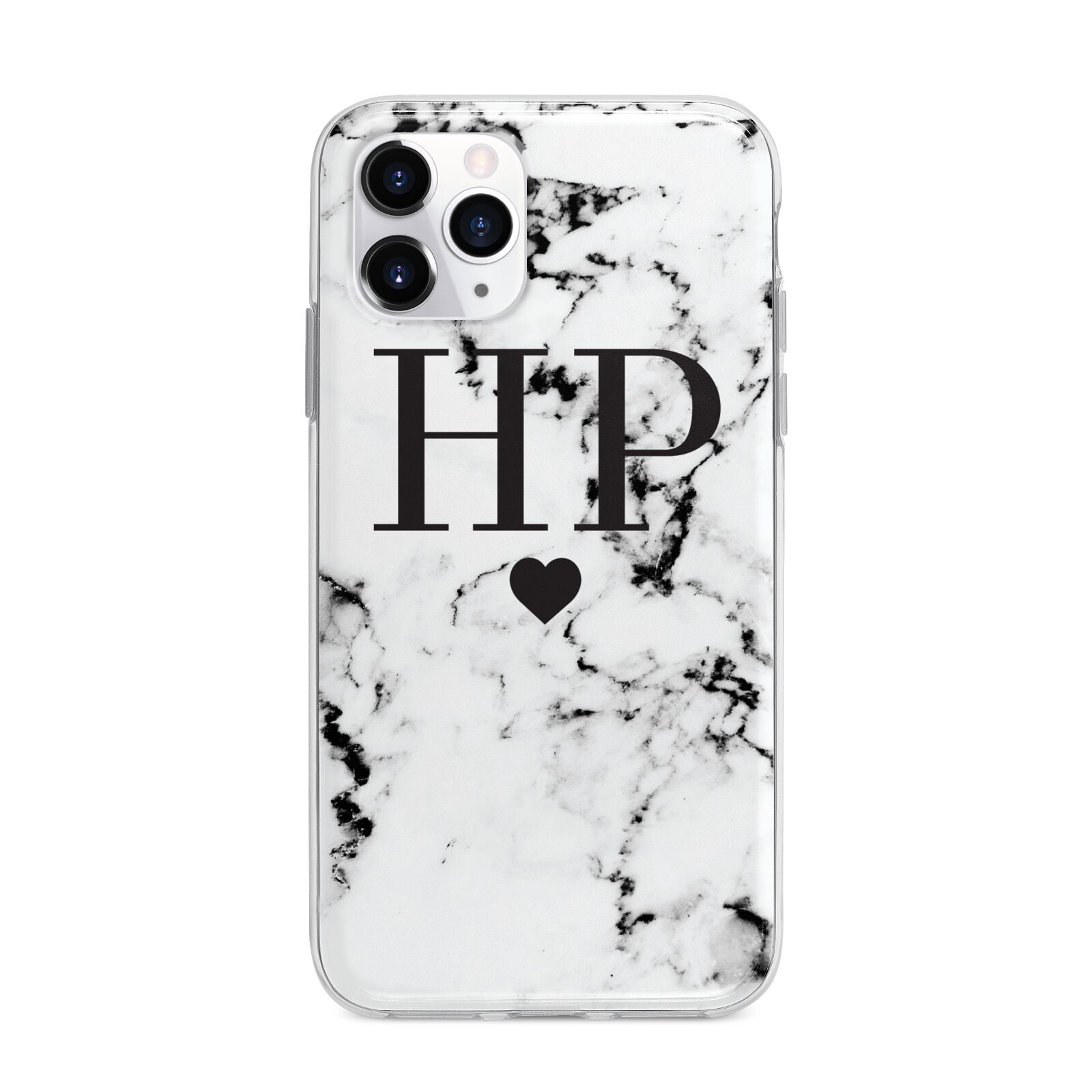 Heart Decal Marble Initials Personalised Apple iPhone 11 Pro in Silver with Bumper Case