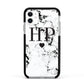 Heart Decal Marble Initials Personalised Apple iPhone 11 in White with Black Impact Case