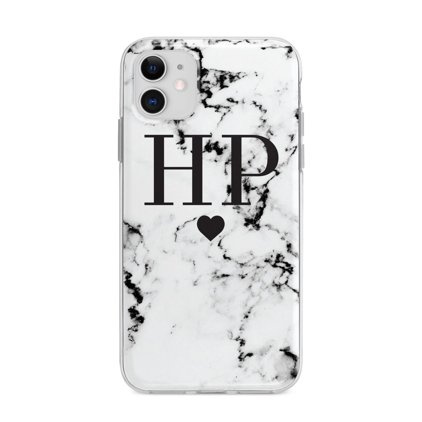Heart Decal Marble Initials Personalised Apple iPhone 11 in White with Bumper Case