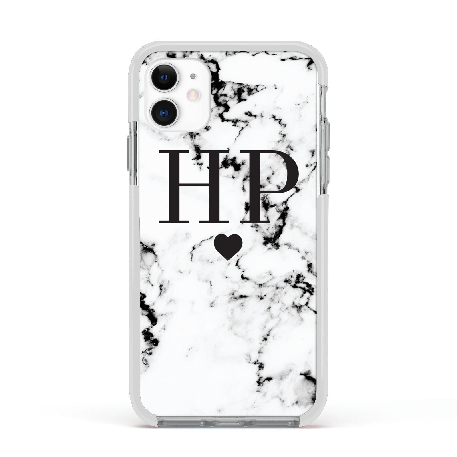 Heart Decal Marble Initials Personalised Apple iPhone 11 in White with White Impact Case