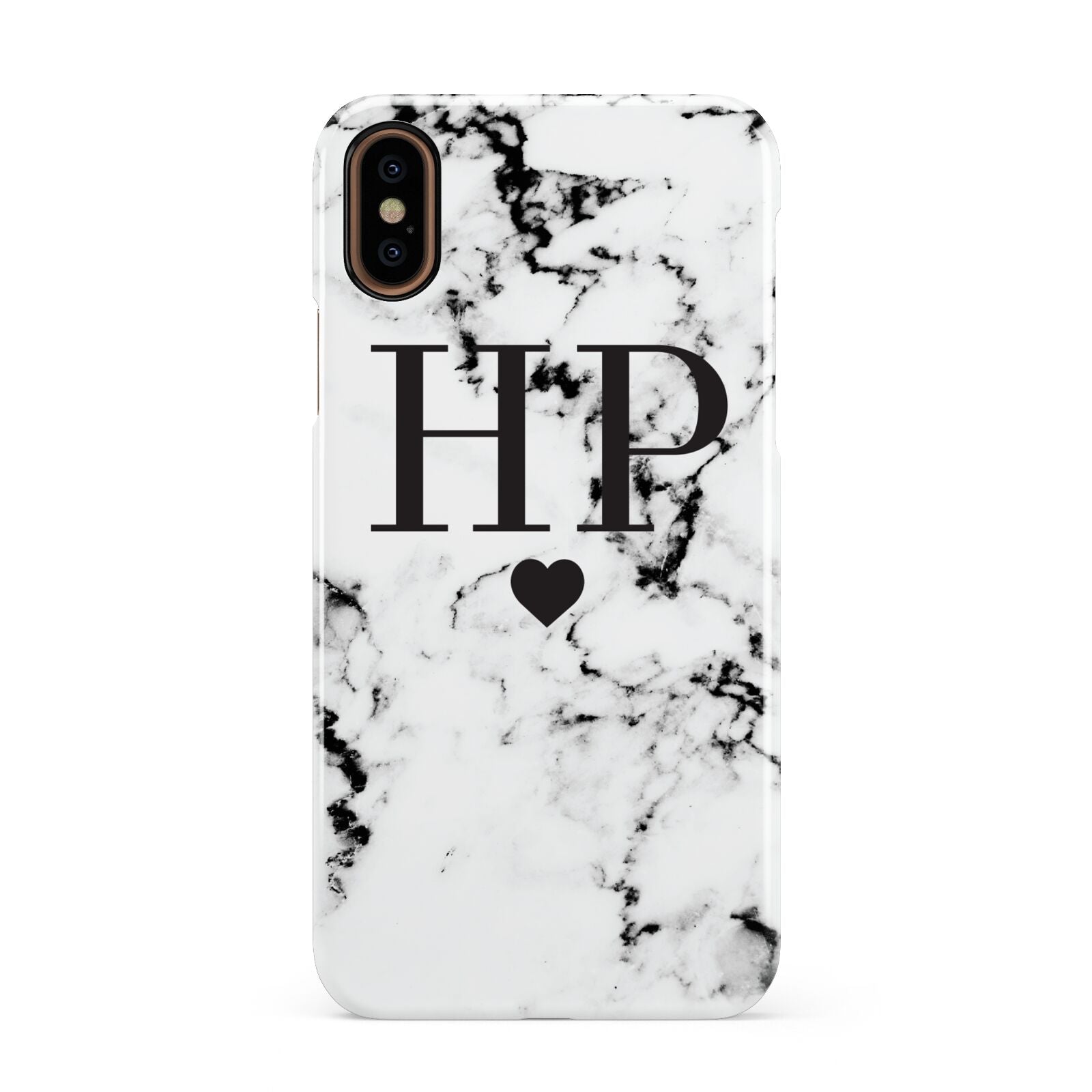 Heart Decal Marble Initials Personalised Apple iPhone XS 3D Snap Case