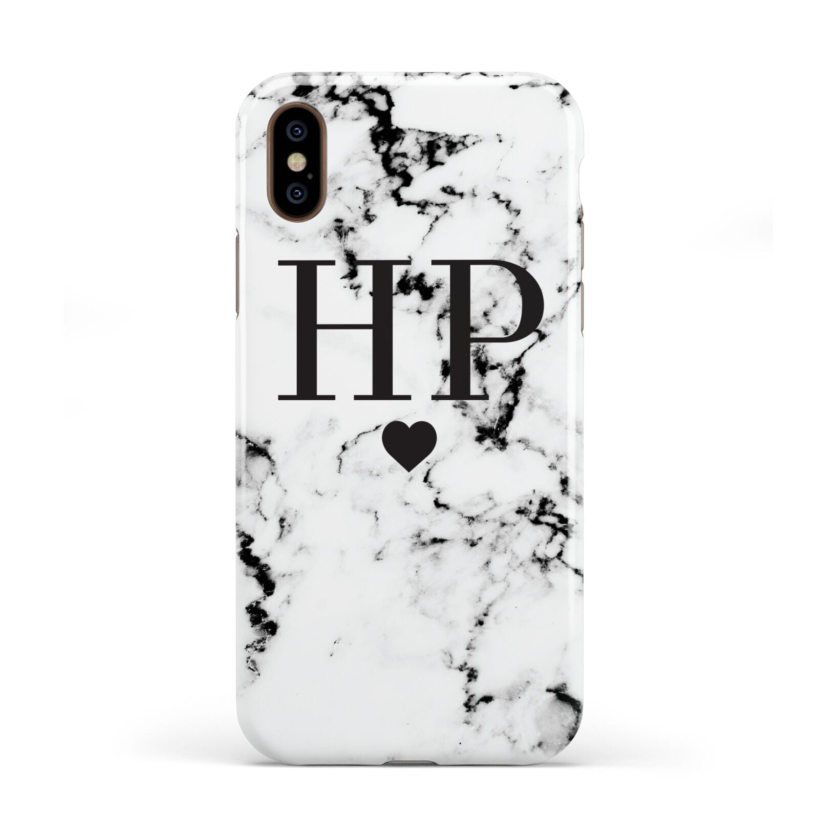 Heart Decal Marble Initials Personalised Apple iPhone XS 3D Tough