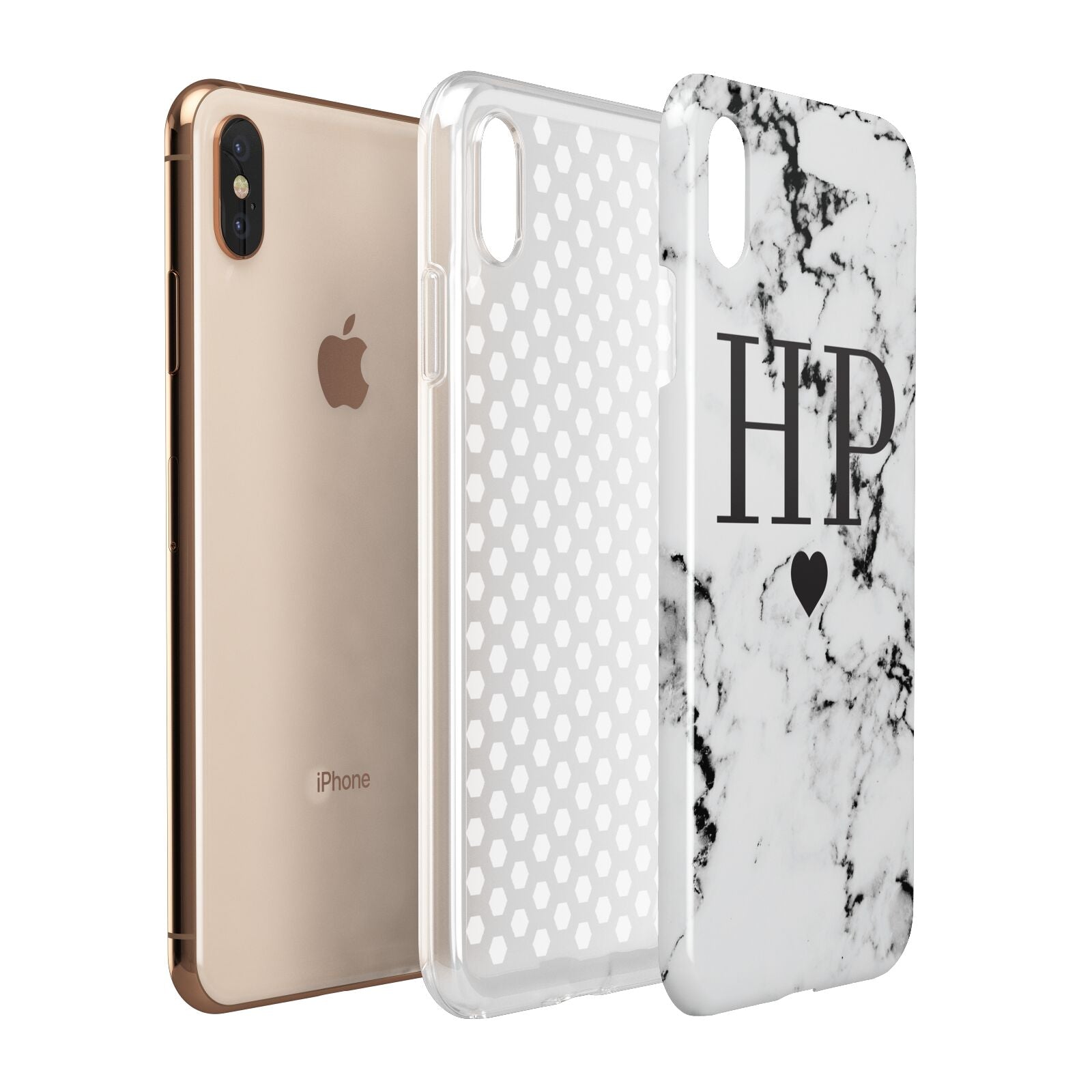Heart Decal Marble Initials Personalised Apple iPhone Xs Max 3D Tough Case Expanded View