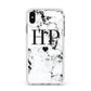 Heart Decal Marble Initials Personalised Apple iPhone Xs Max Impact Case White Edge on Silver Phone