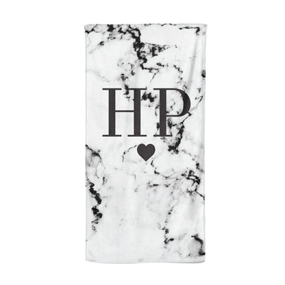 Heart Decal Marble Initials Personalised Beach Towel