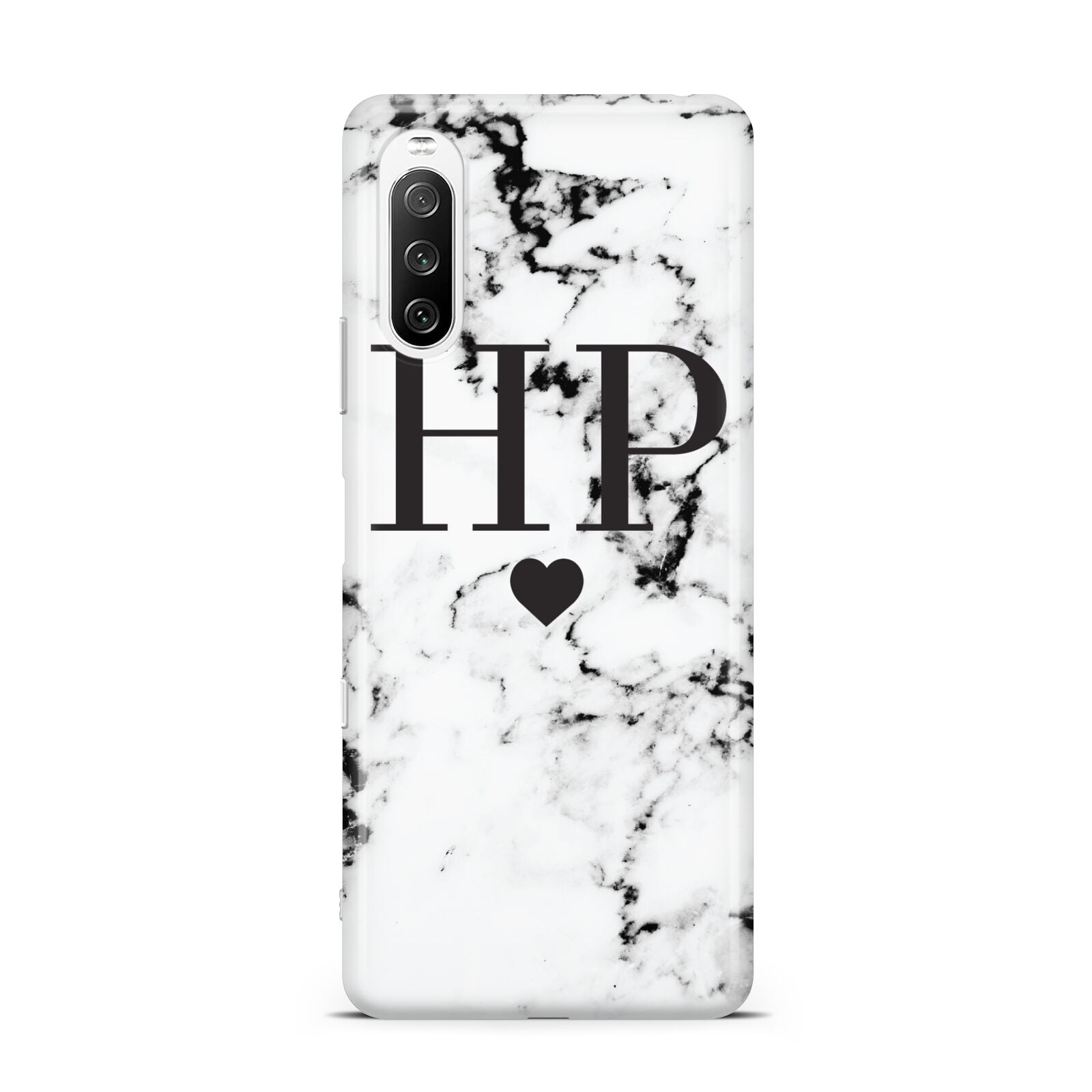 Heart Decal Marble Initials Personalised Sony Xperia 10 III Case