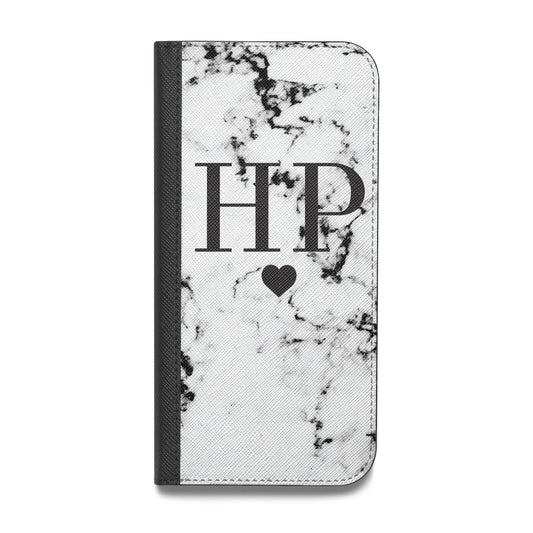 Heart Decal Marble Initials Personalised Vegan Leather Flip iPhone Case