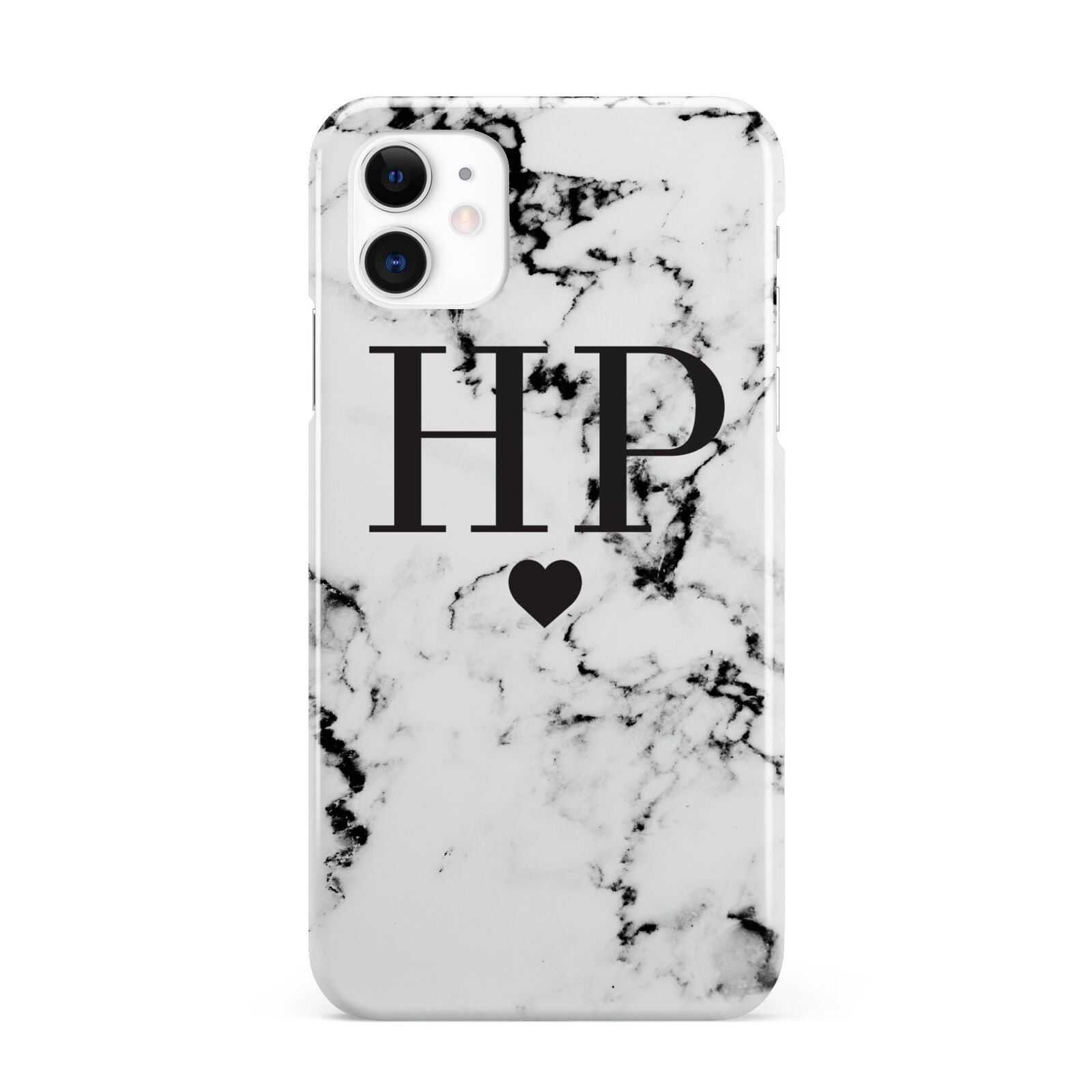 Heart Decal Marble Initials Personalised iPhone 11 3D Snap Case