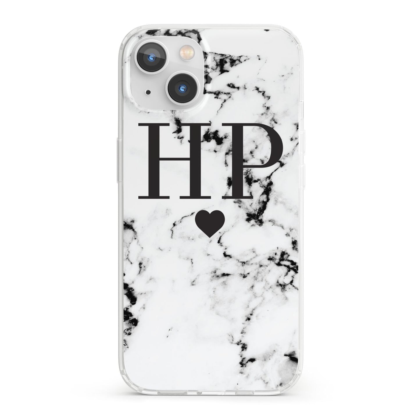 Heart Decal Marble Initials Personalised iPhone 13 Clear Bumper Case