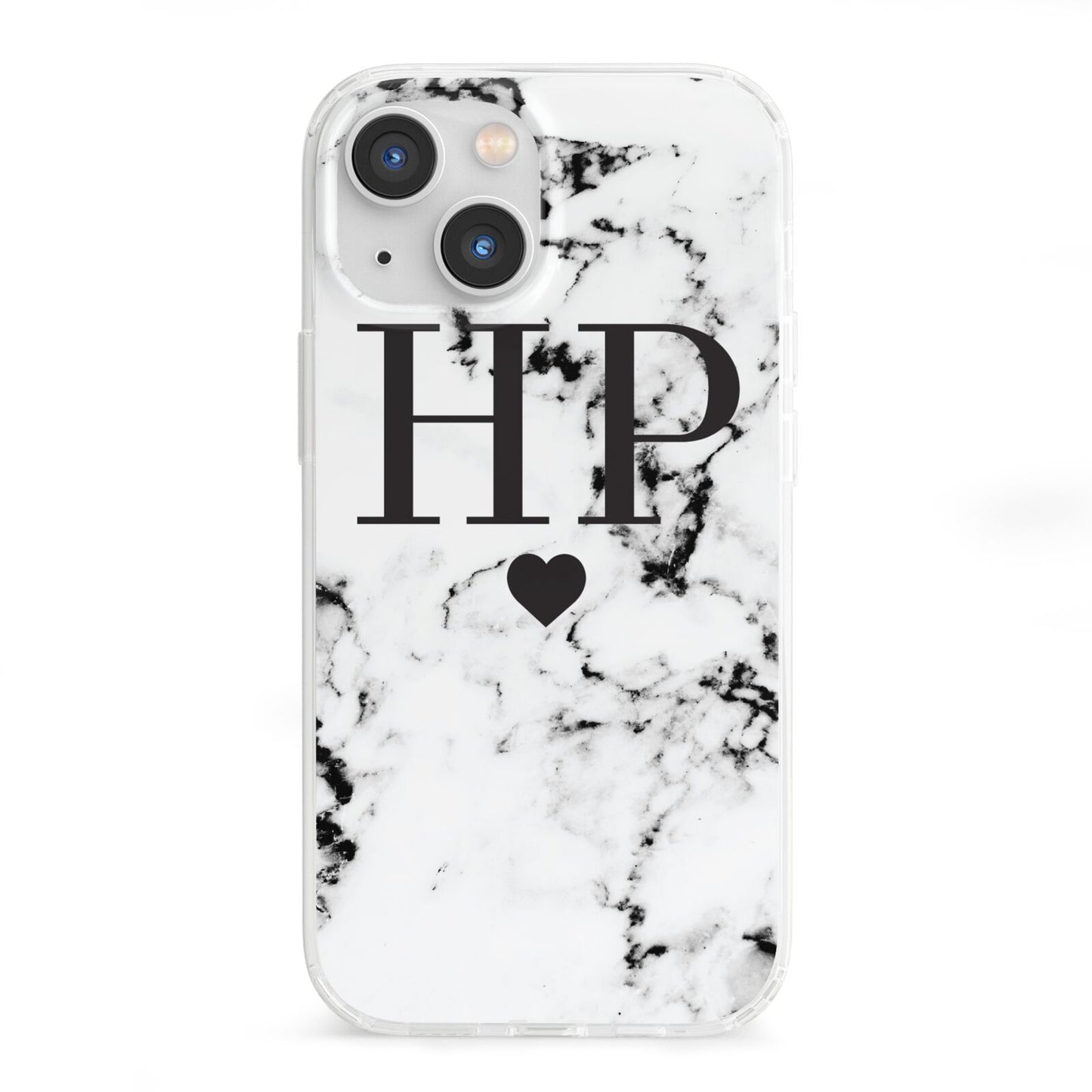 Heart Decal Marble Initials Personalised iPhone 13 Mini Clear Bumper Case