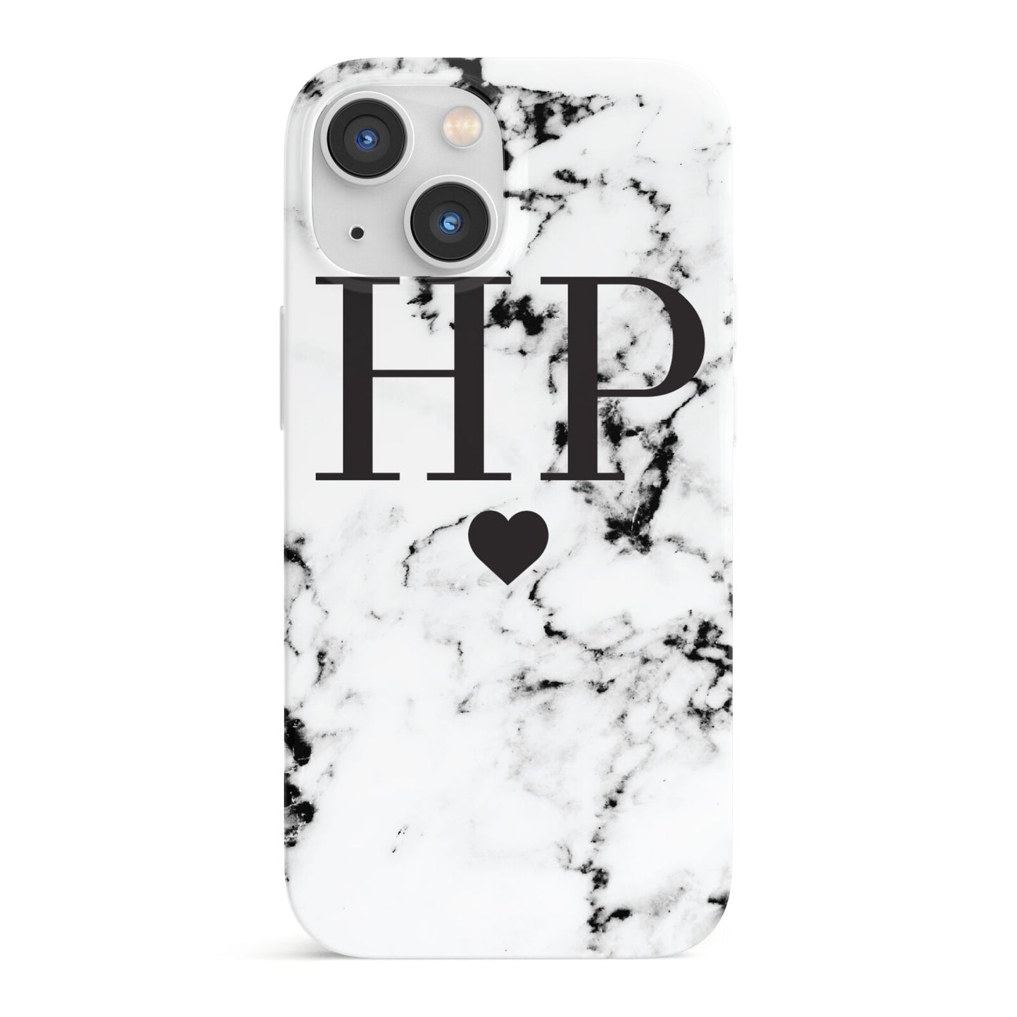 Heart Decal Marble Initials Personalised iPhone 13 Mini Full Wrap 3D Snap Case