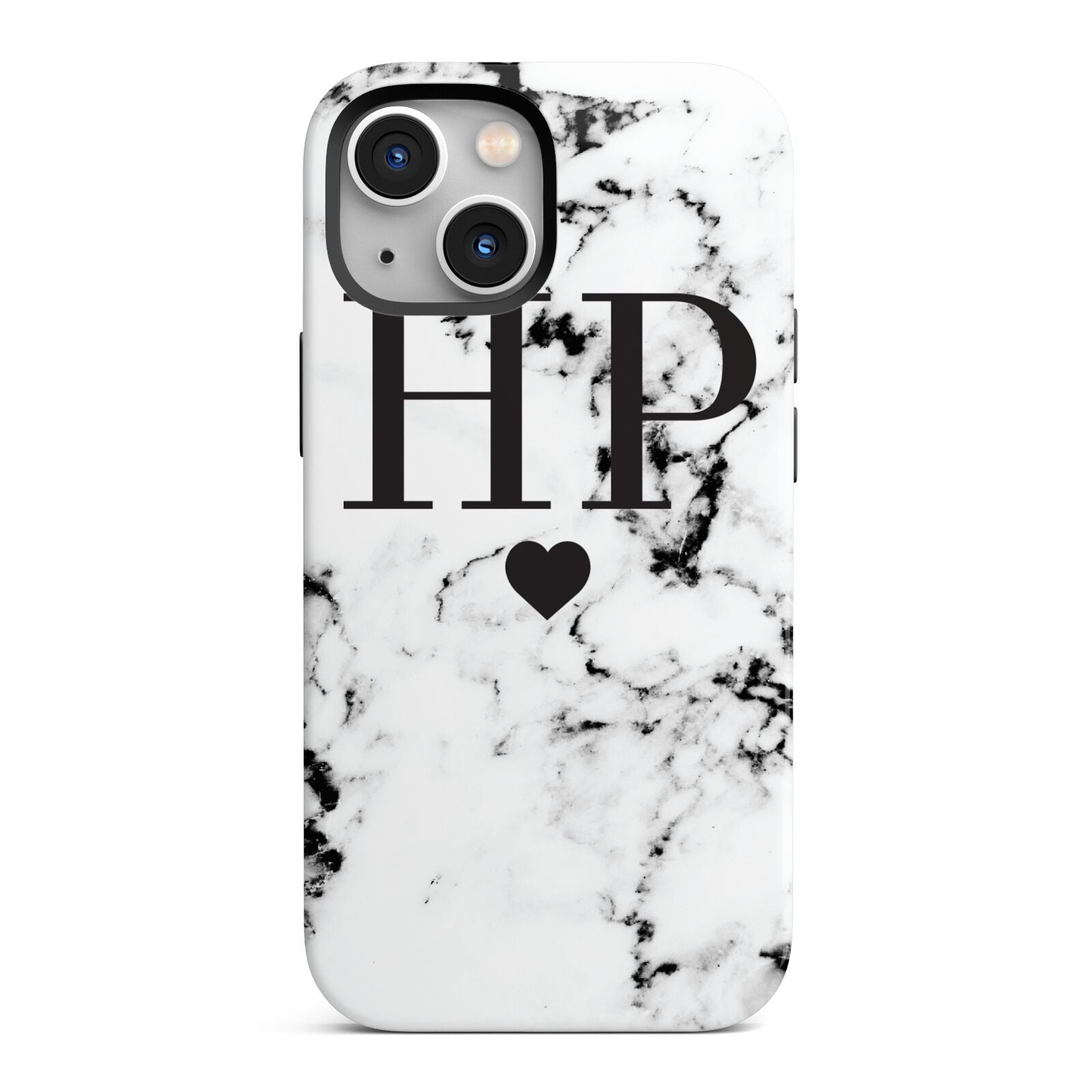 Heart Decal Marble Initials Personalised iPhone 13 Mini Full Wrap 3D Tough Case