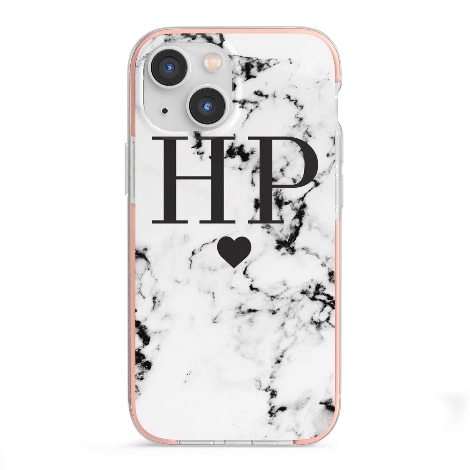 Heart Decal Marble Initials Personalised iPhone 13 Mini TPU Impact Case with Pink Edges
