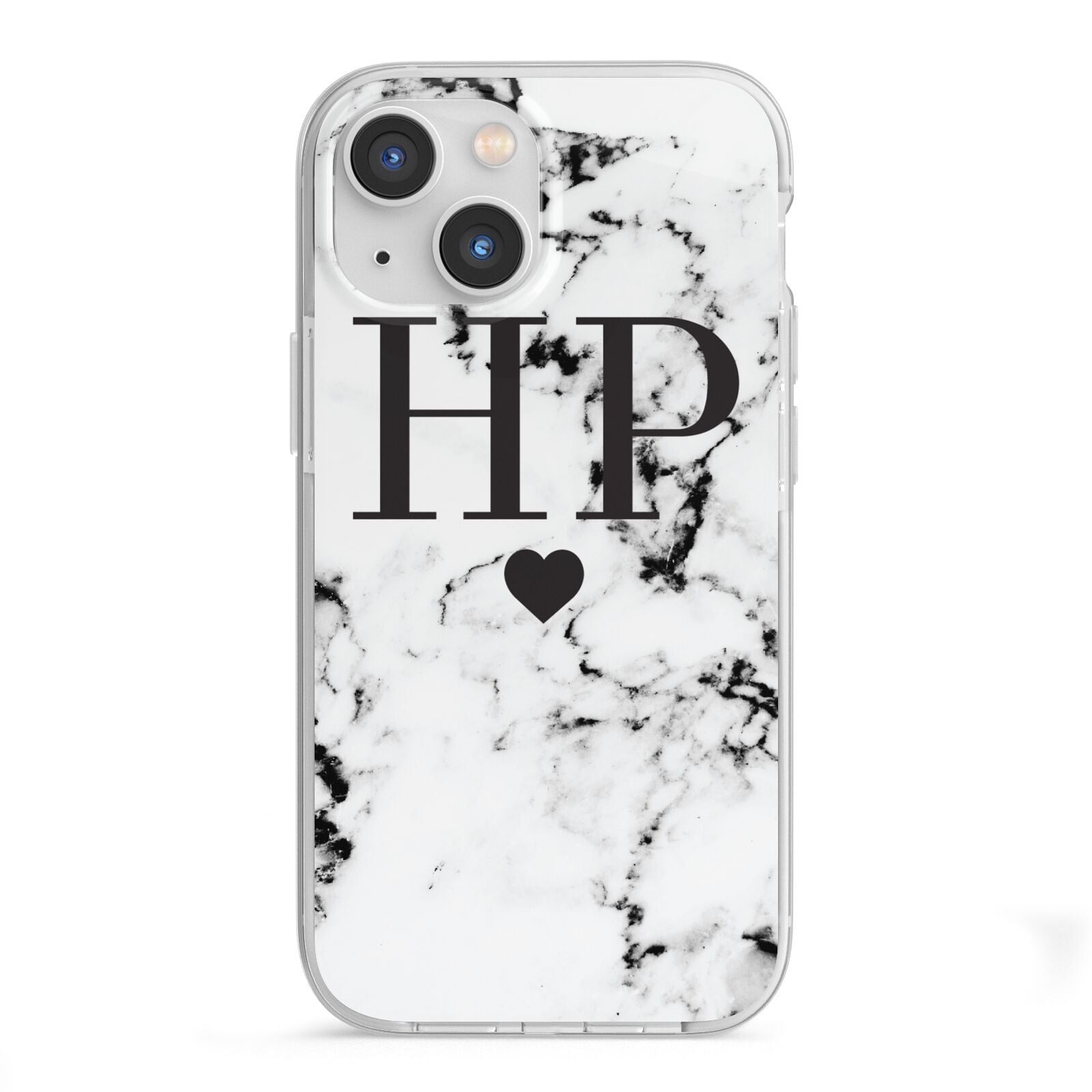 Heart Decal Marble Initials Personalised iPhone 13 Mini TPU Impact Case with White Edges
