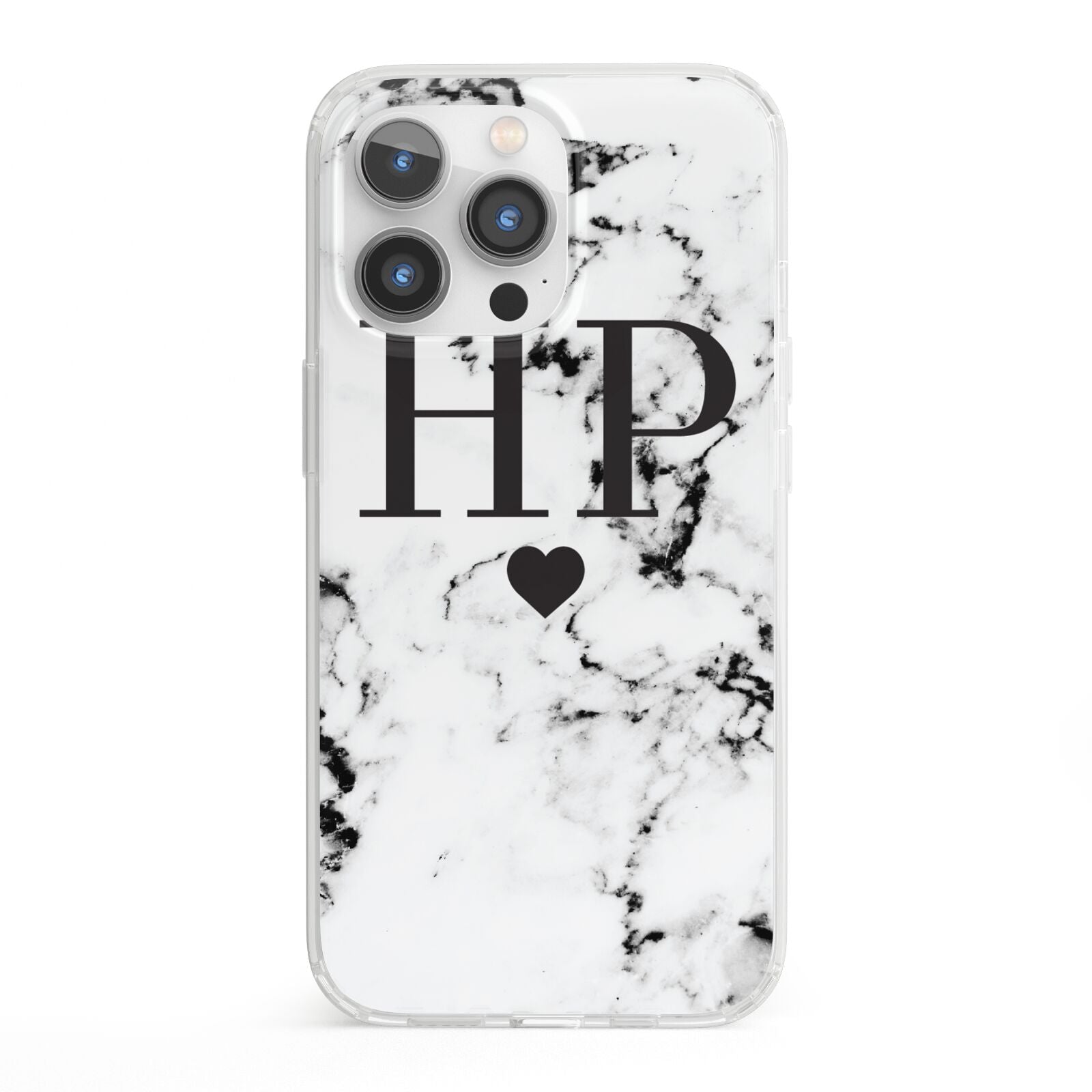 Heart Decal Marble Initials Personalised iPhone 13 Pro Clear Bumper Case