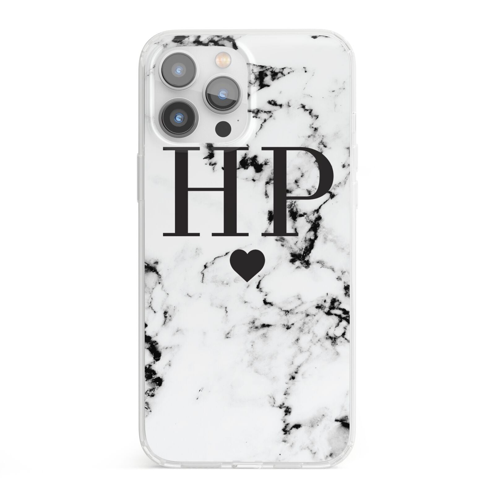 Heart Decal Marble Initials Personalised iPhone 13 Pro Max Clear Bumper Case