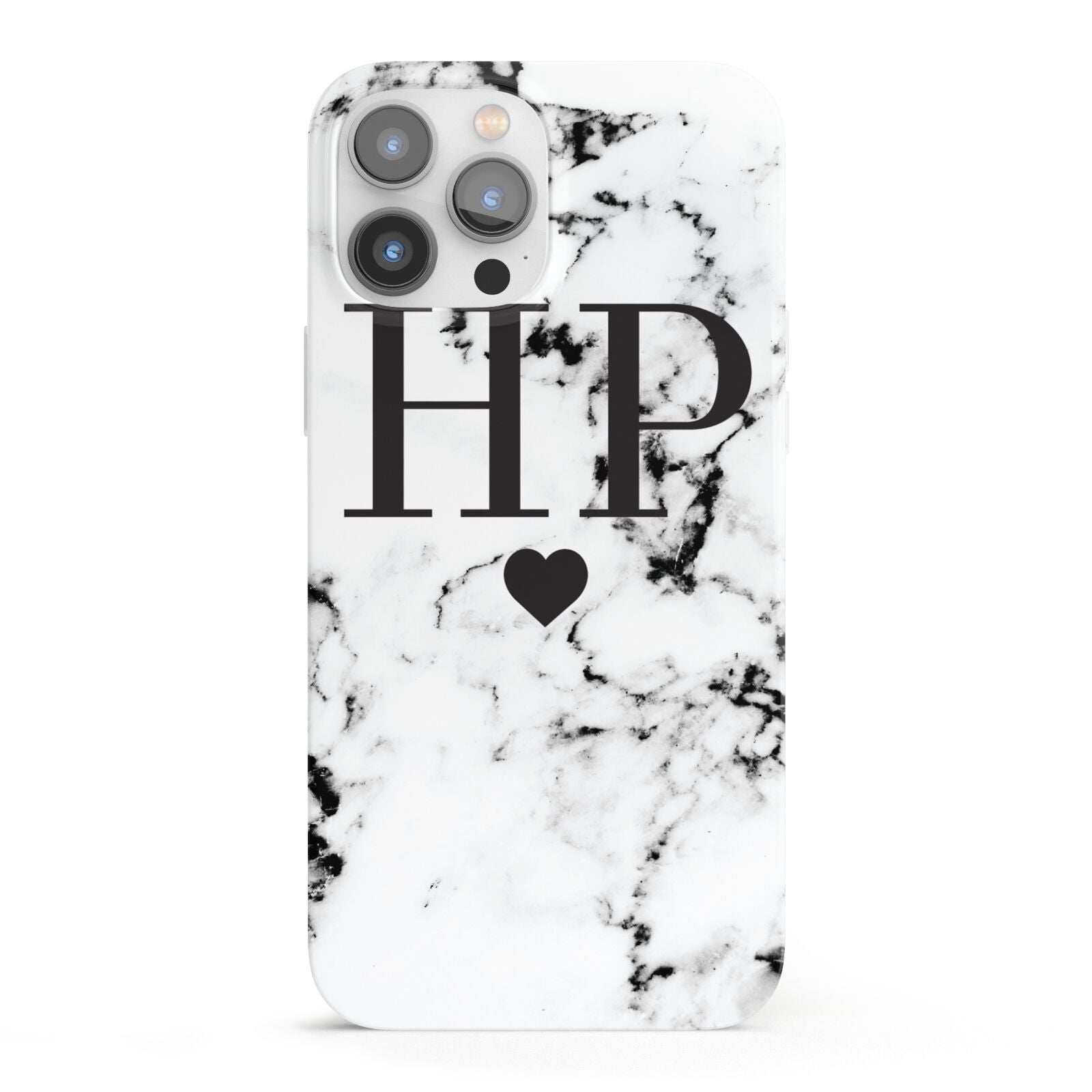 Heart Decal Marble Initials Personalised iPhone 13 Pro Max Full Wrap 3D Snap Case