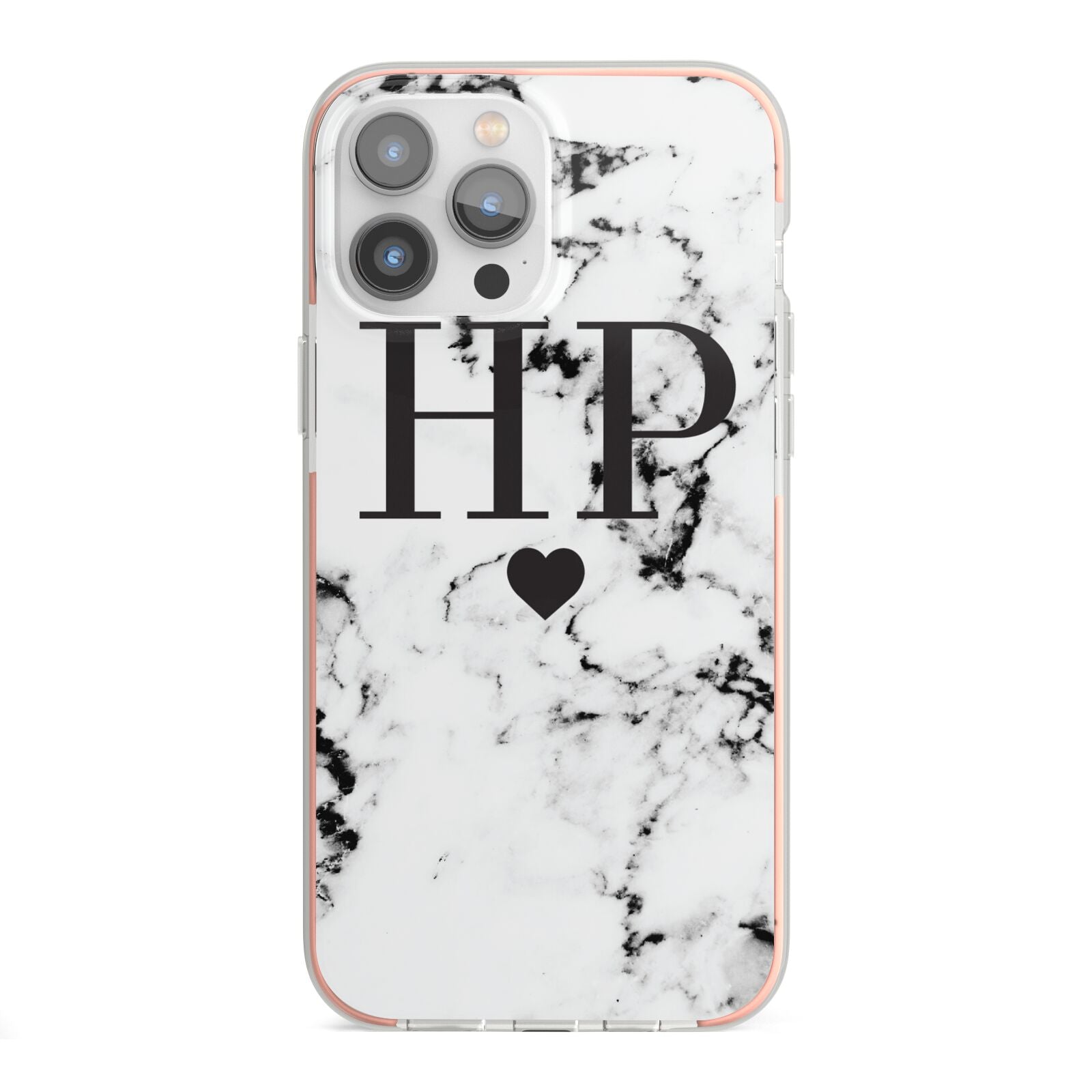Heart Decal Marble Initials Personalised iPhone 13 Pro Max TPU Impact Case with Pink Edges