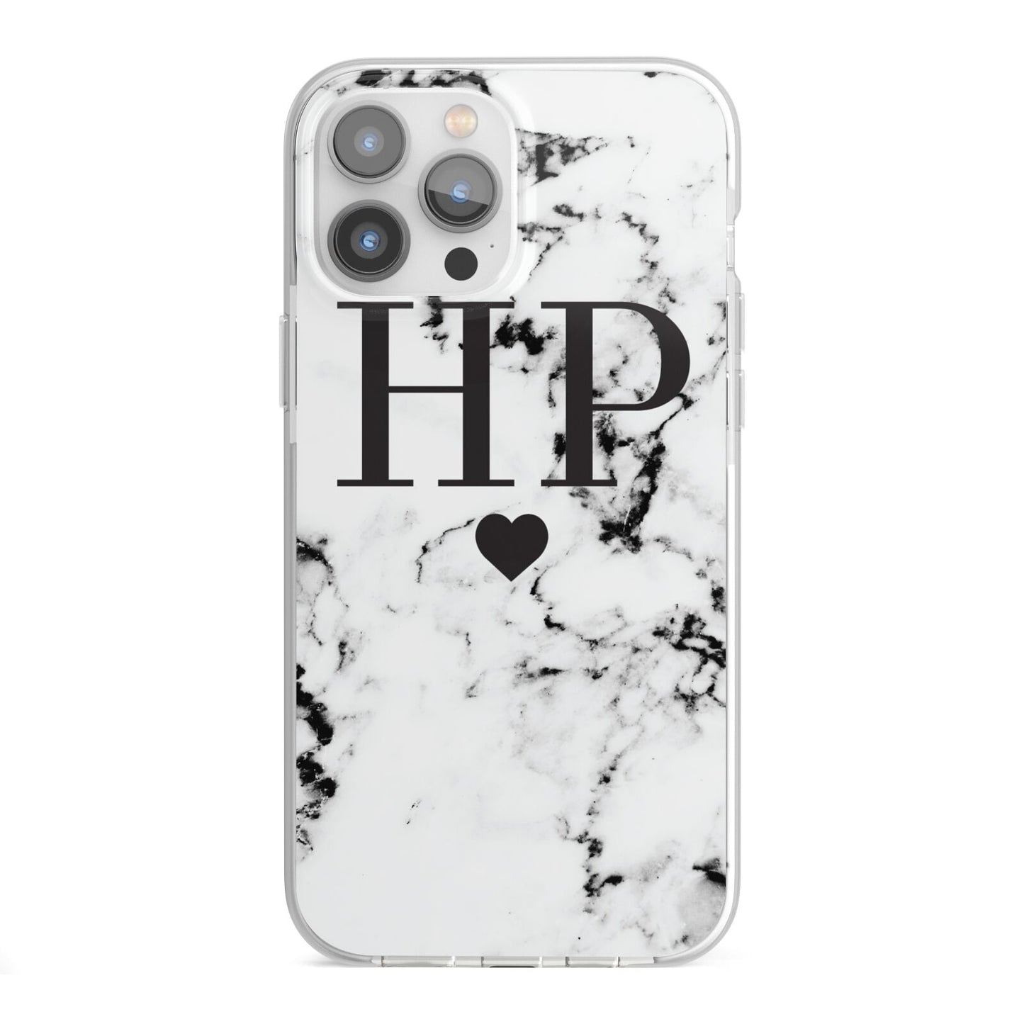 Heart Decal Marble Initials Personalised iPhone 13 Pro Max TPU Impact Case with White Edges
