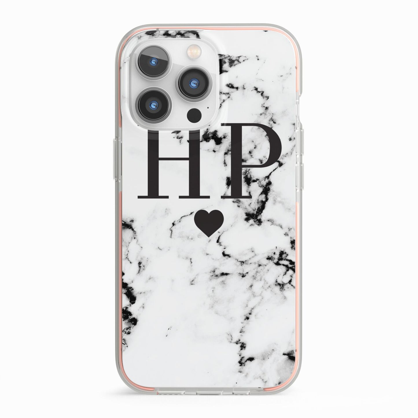 Heart Decal Marble Initials Personalised iPhone 13 Pro TPU Impact Case with Pink Edges
