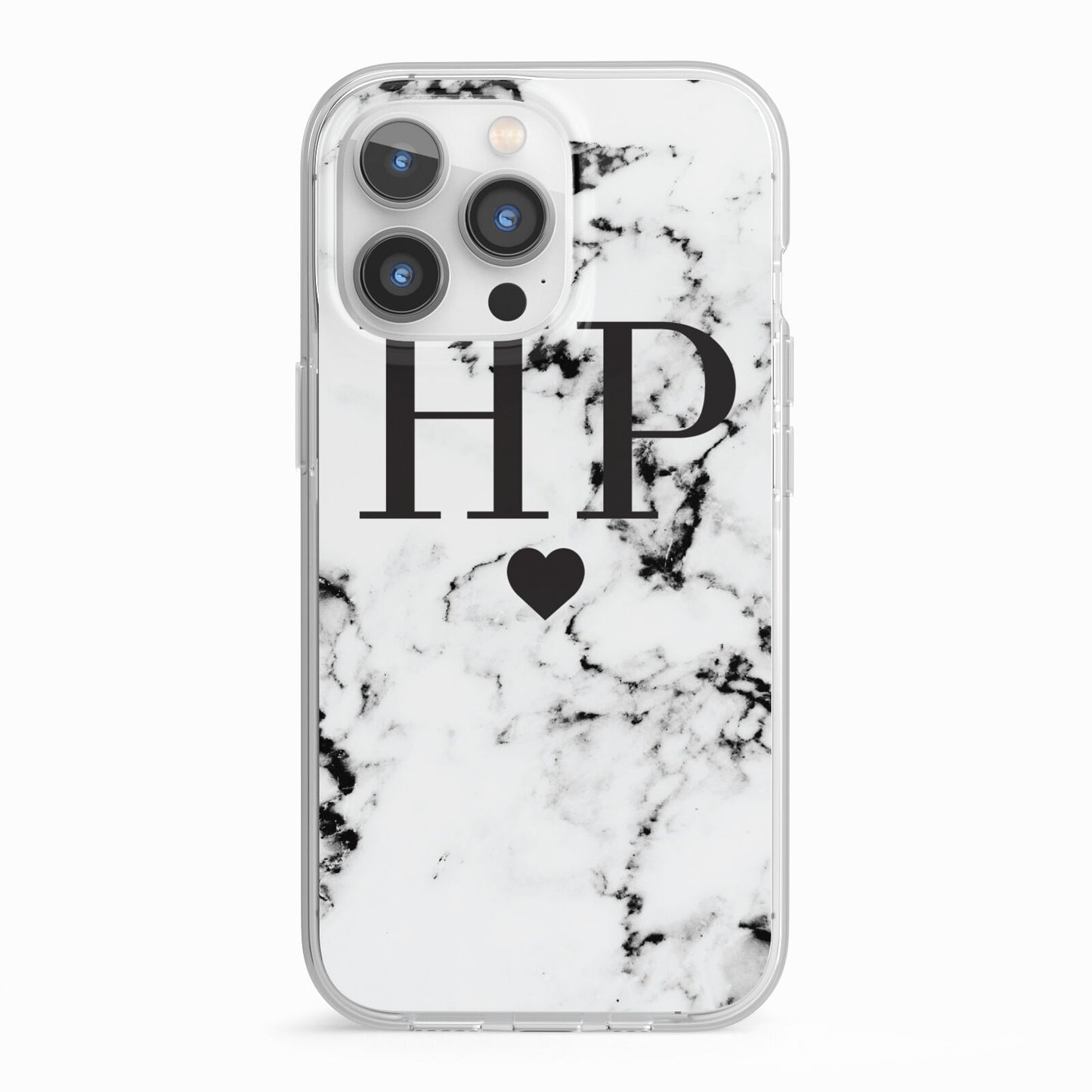 Heart Decal Marble Initials Personalised iPhone 13 Pro TPU Impact Case with White Edges
