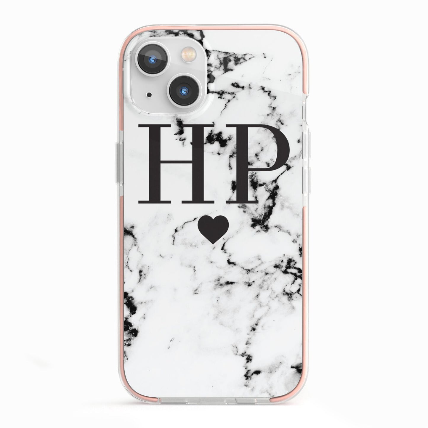 Heart Decal Marble Initials Personalised iPhone 13 TPU Impact Case with Pink Edges