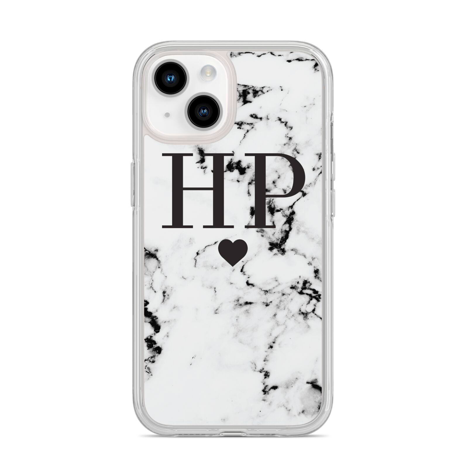 Heart Decal Marble Initials Personalised iPhone 14 Clear Tough Case Starlight