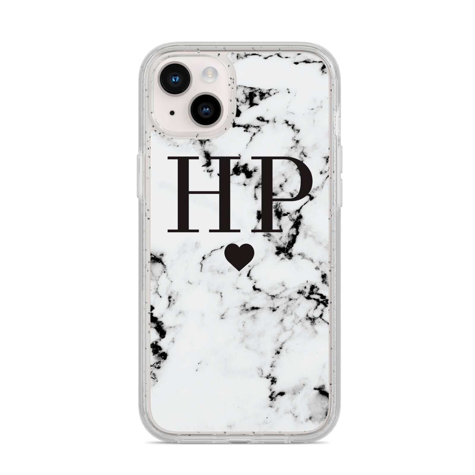 Heart Decal Marble Initials Personalised iPhone 14 Plus Glitter Tough Case Starlight