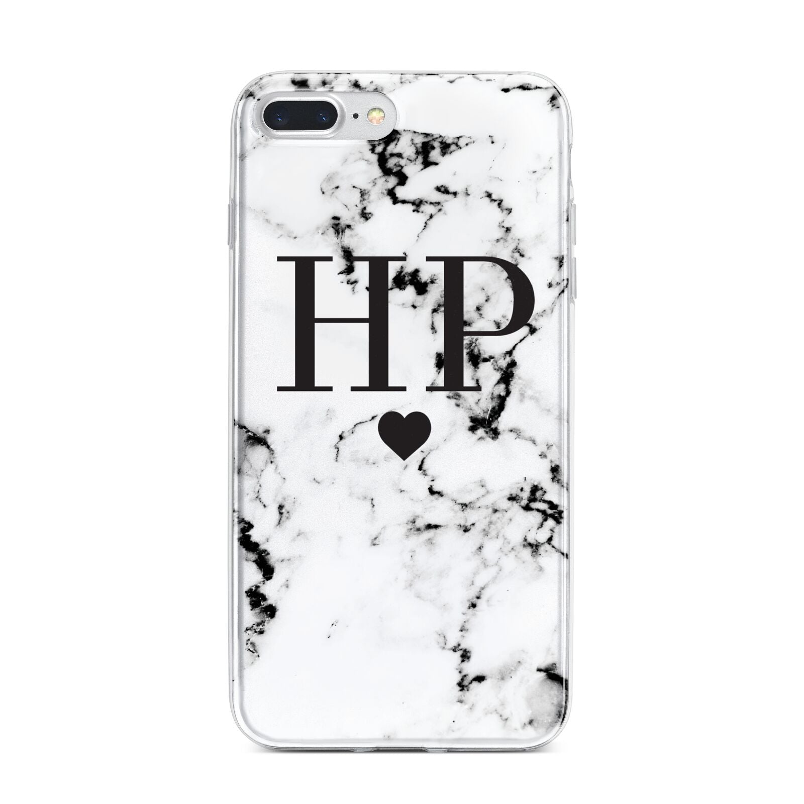Heart Decal Marble Initials Personalised iPhone 7 Plus Bumper Case on Silver iPhone