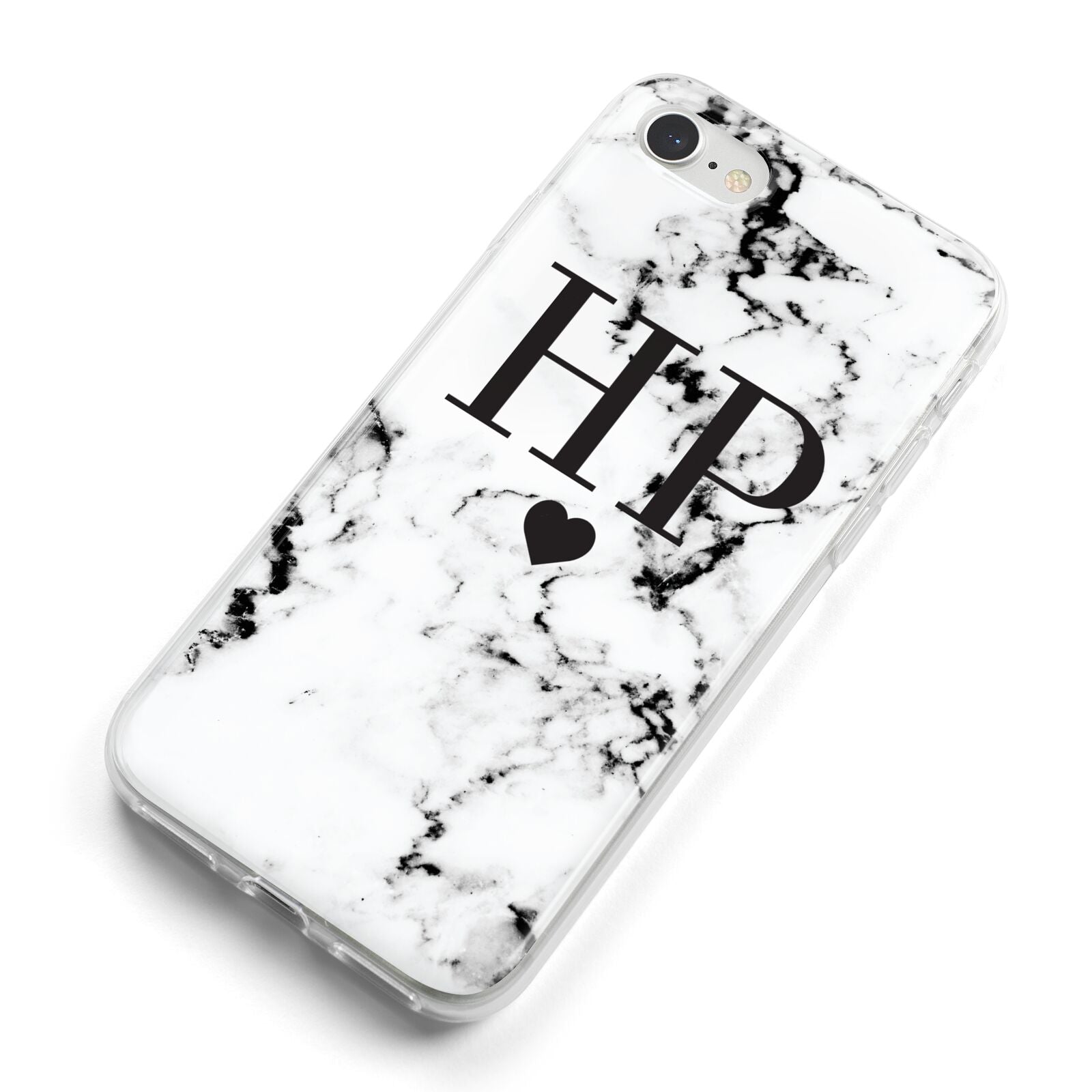 Heart Decal Marble Initials Personalised iPhone 8 Bumper Case on Silver iPhone Alternative Image