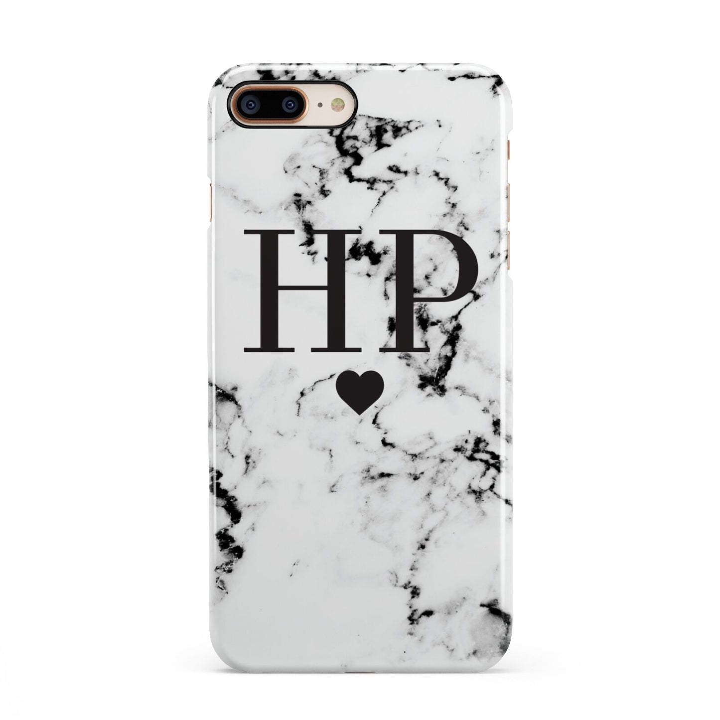 Heart Decal Marble Initials Personalised iPhone 8 Plus 3D Snap Case on Gold Phone