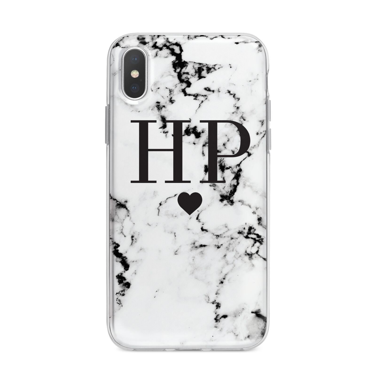 Heart Decal Marble Initials Personalised iPhone X Bumper Case on Silver iPhone Alternative Image 1