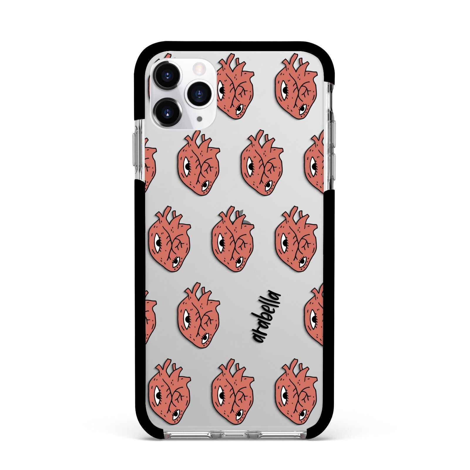 Heart Eyes Halloween Personalised Apple iPhone 11 Pro Max in Silver with Black Impact Case