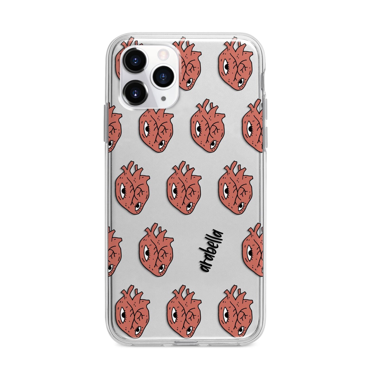 Heart Eyes Halloween Personalised Apple iPhone 11 Pro Max in Silver with Bumper Case
