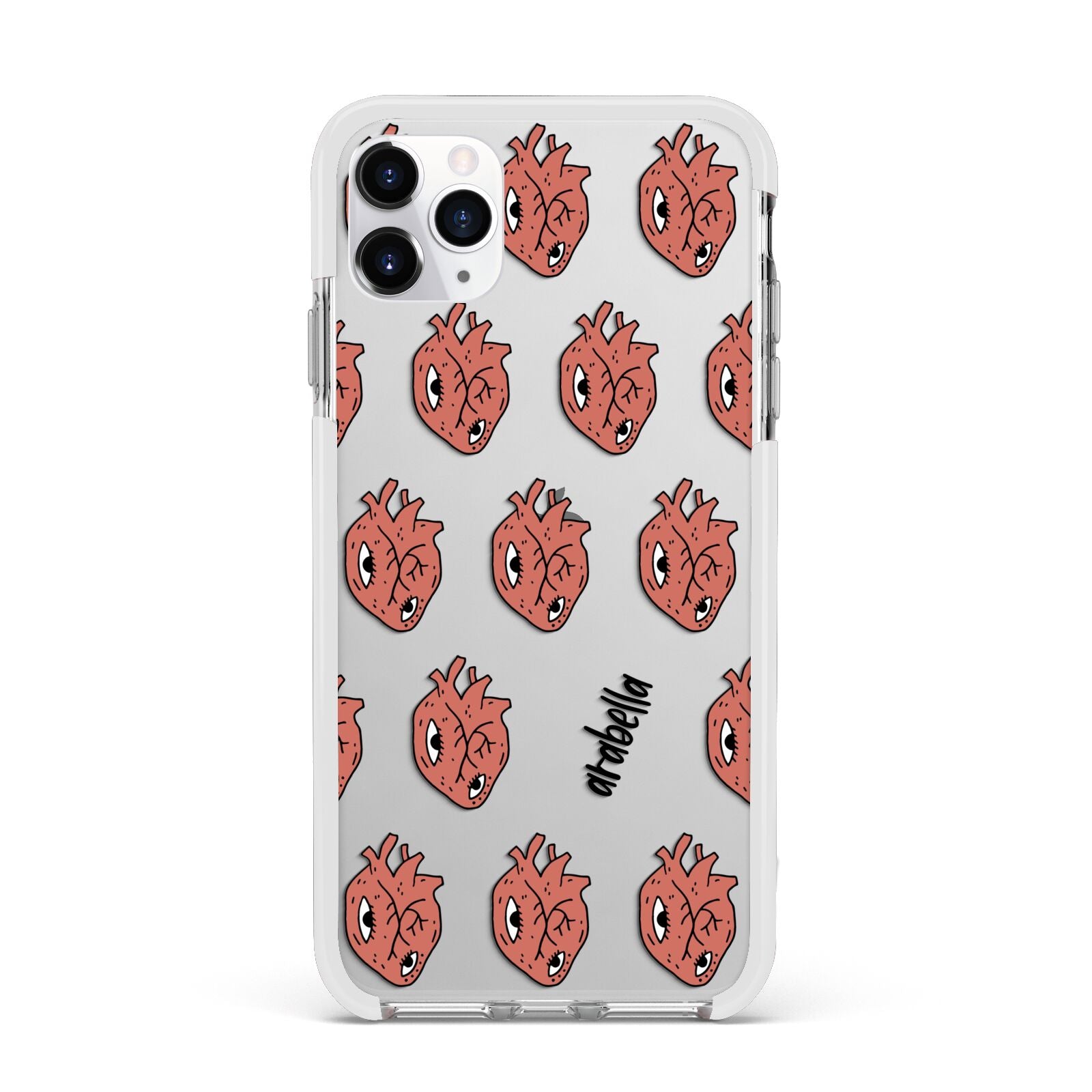 Heart Eyes Halloween Personalised Apple iPhone 11 Pro Max in Silver with White Impact Case