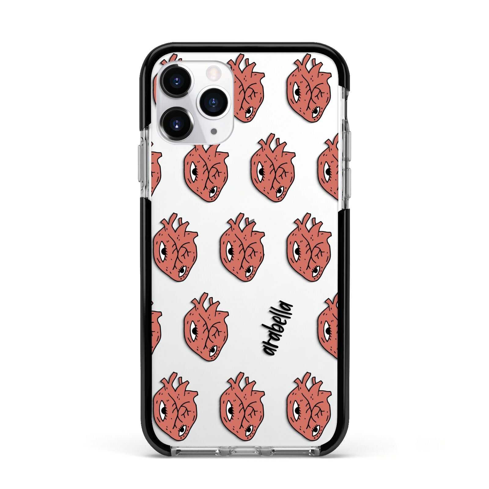 Heart Eyes Halloween Personalised Apple iPhone 11 Pro in Silver with Black Impact Case