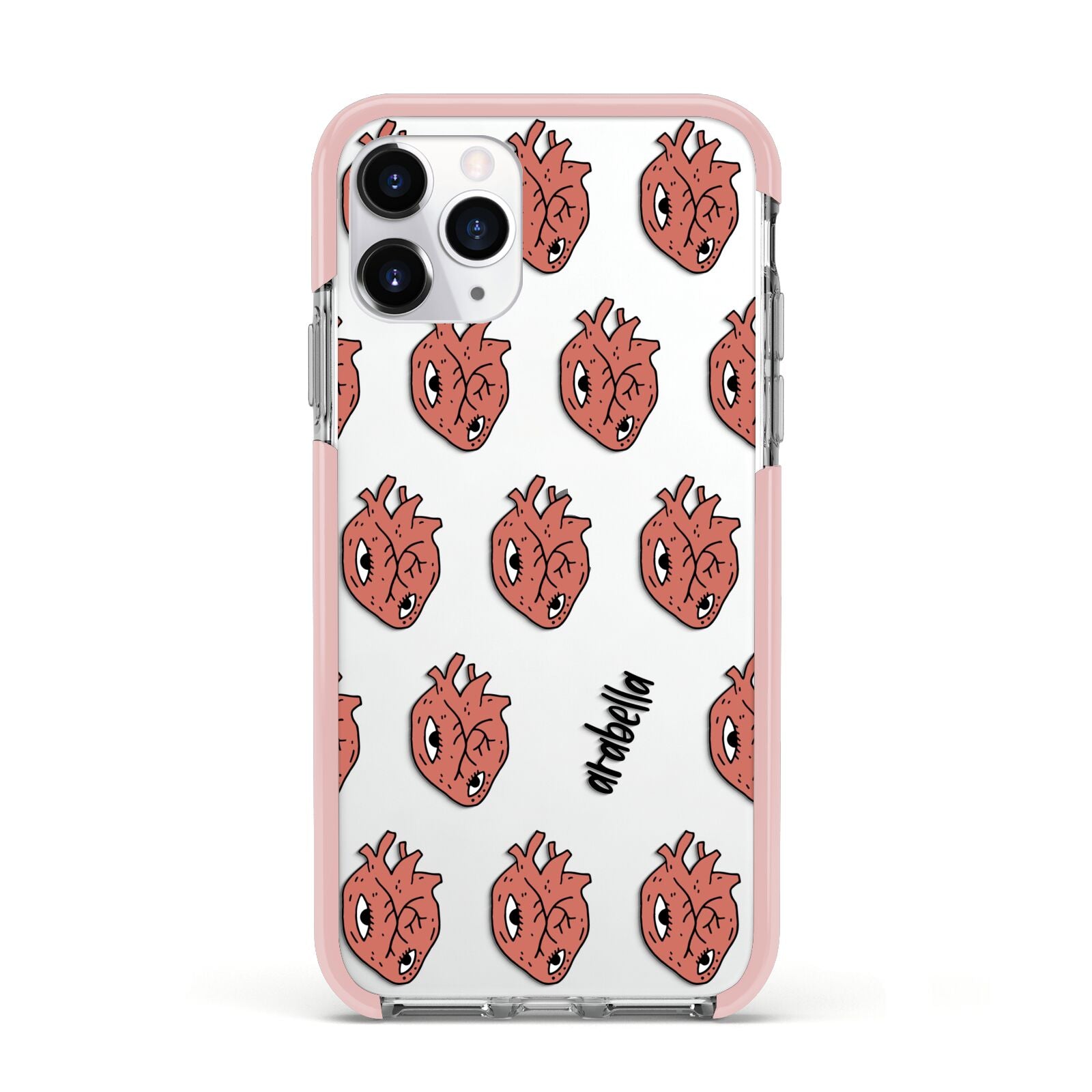 Heart Eyes Halloween Personalised Apple iPhone 11 Pro in Silver with Pink Impact Case