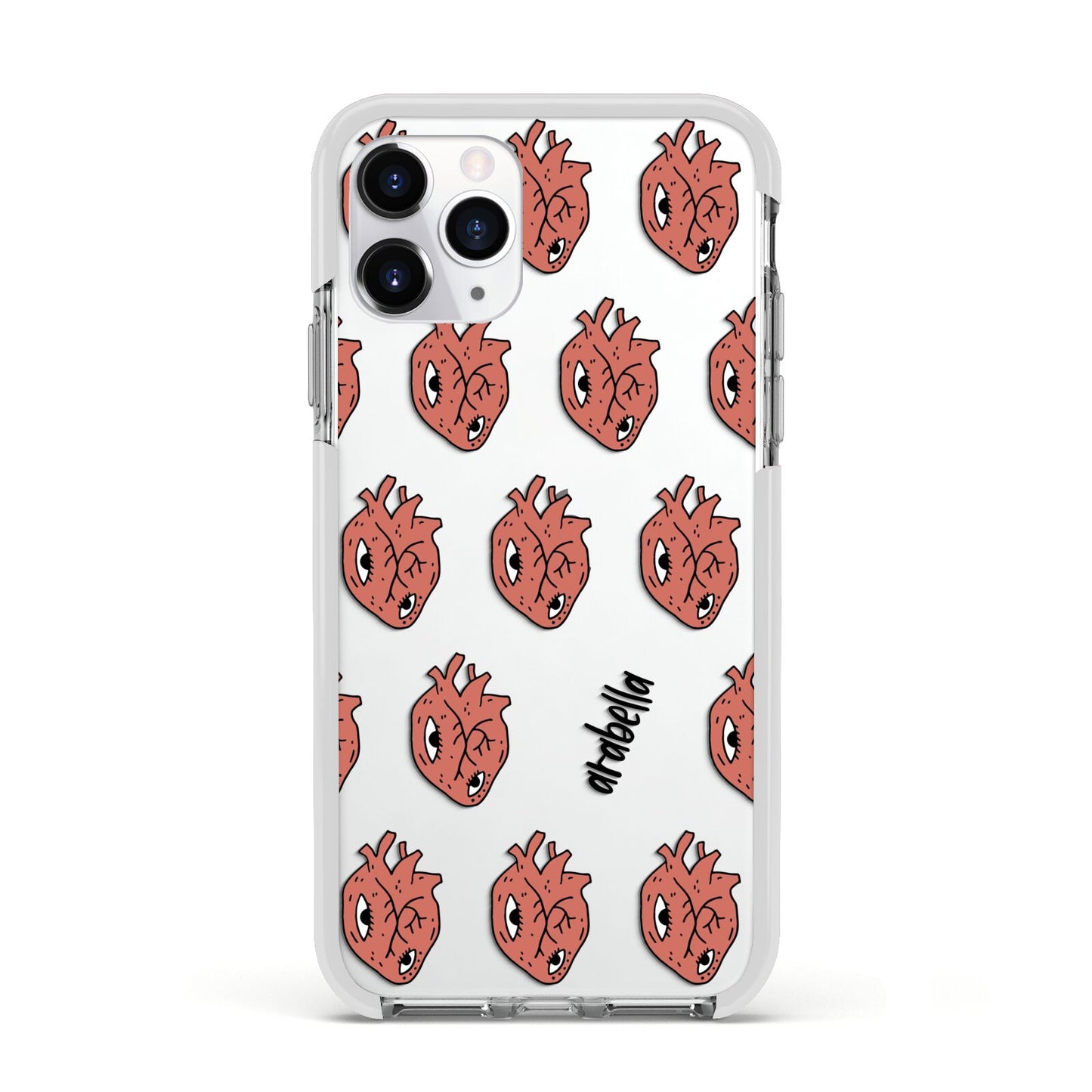 Heart Eyes Halloween Personalised Apple iPhone 11 Pro in Silver with White Impact Case