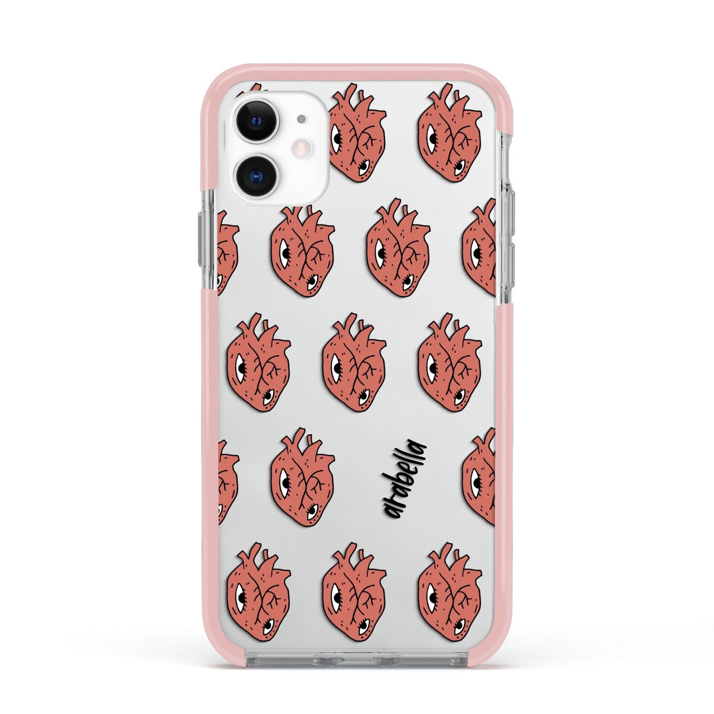 Heart Eyes Halloween Personalised Apple iPhone 11 in White with Pink Impact Case