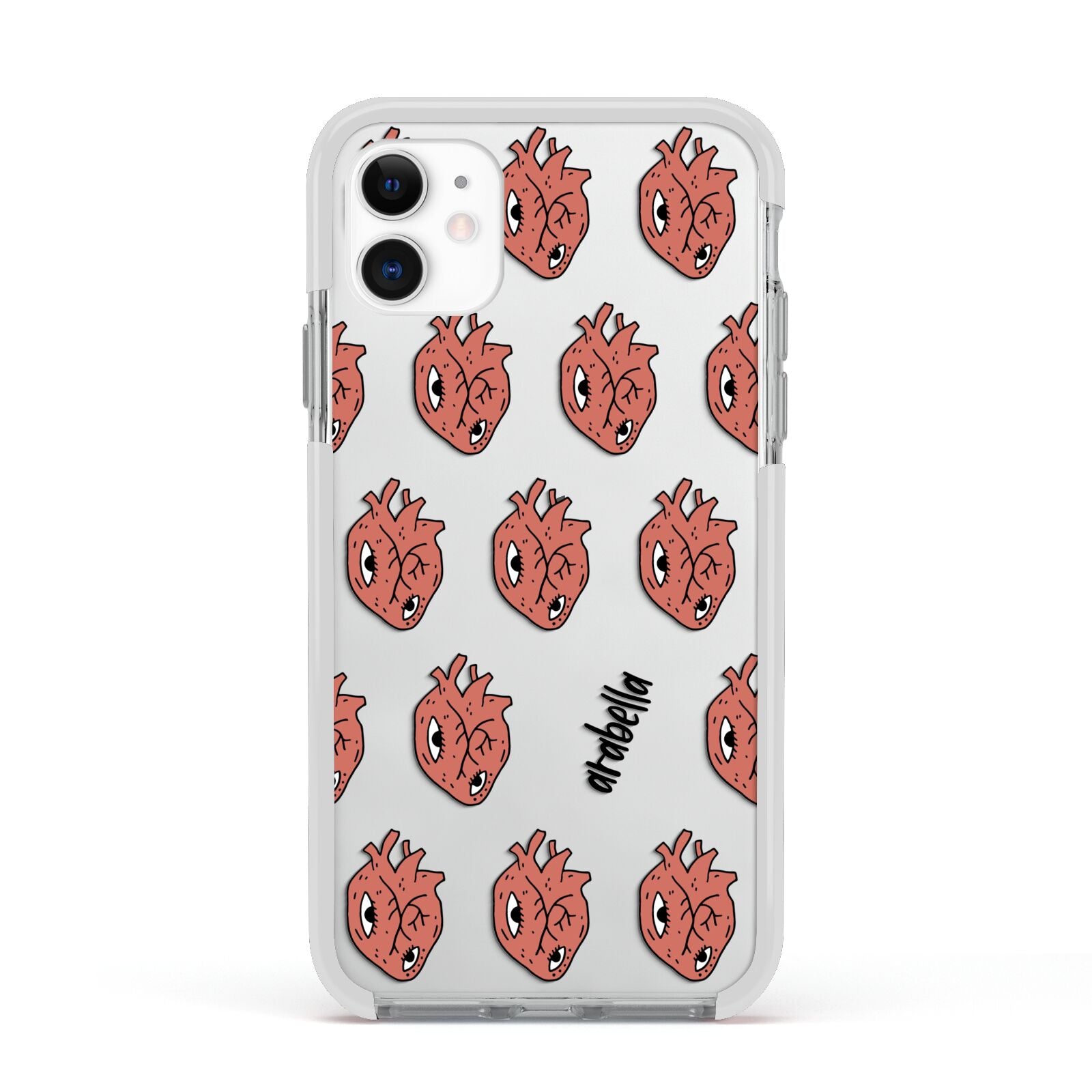 Heart Eyes Halloween Personalised Apple iPhone 11 in White with White Impact Case