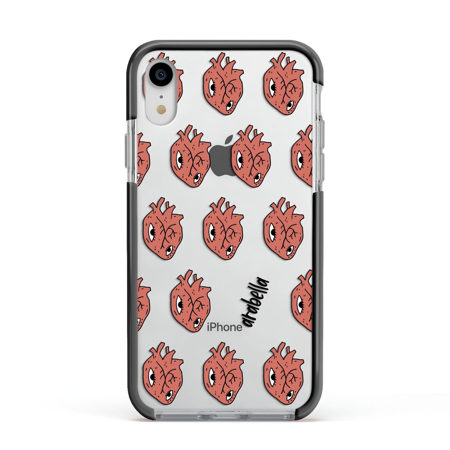 Heart Eyes Halloween Personalised Apple iPhone XR Impact Case Black Edge on Silver Phone