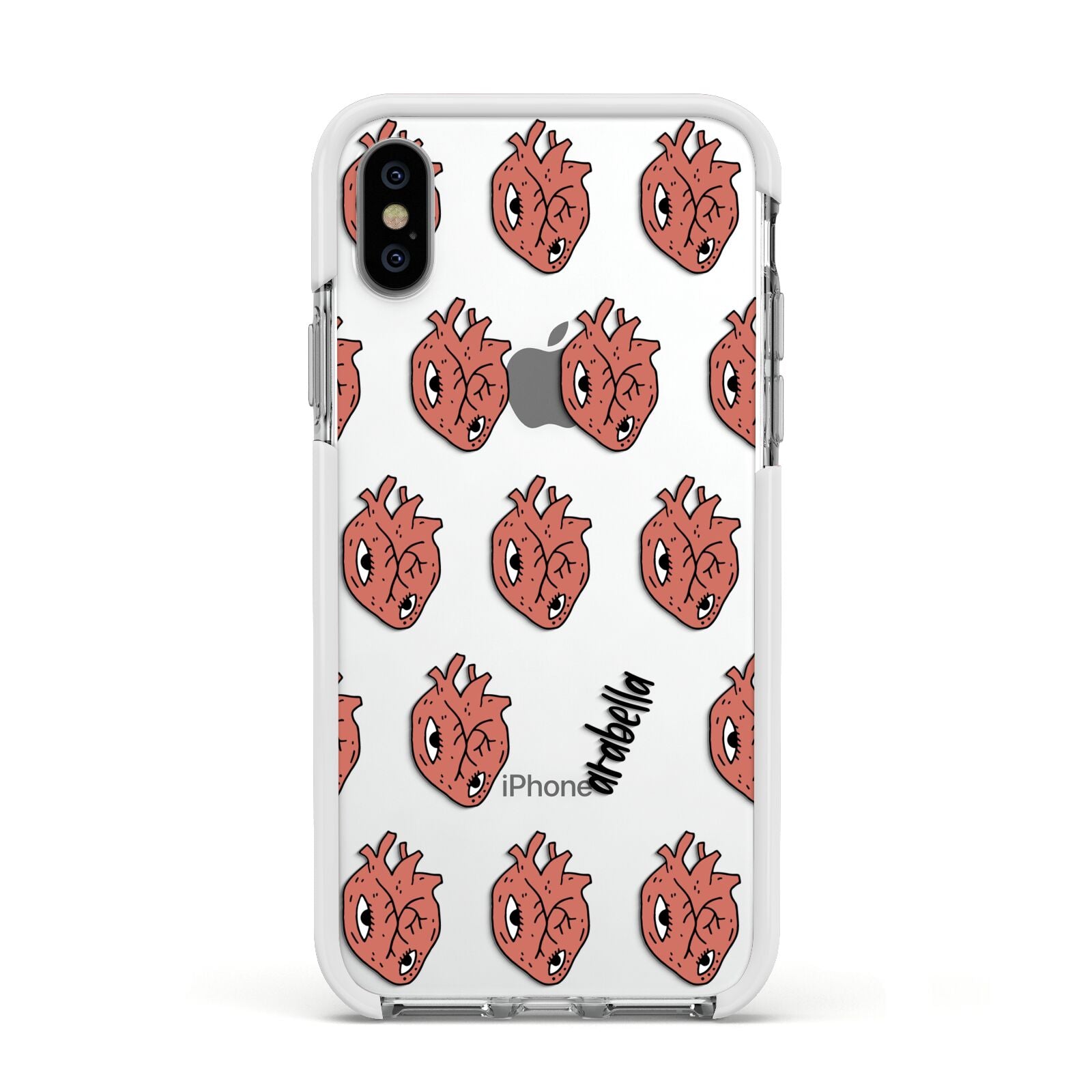 Heart Eyes Halloween Personalised Apple iPhone Xs Impact Case White Edge on Silver Phone