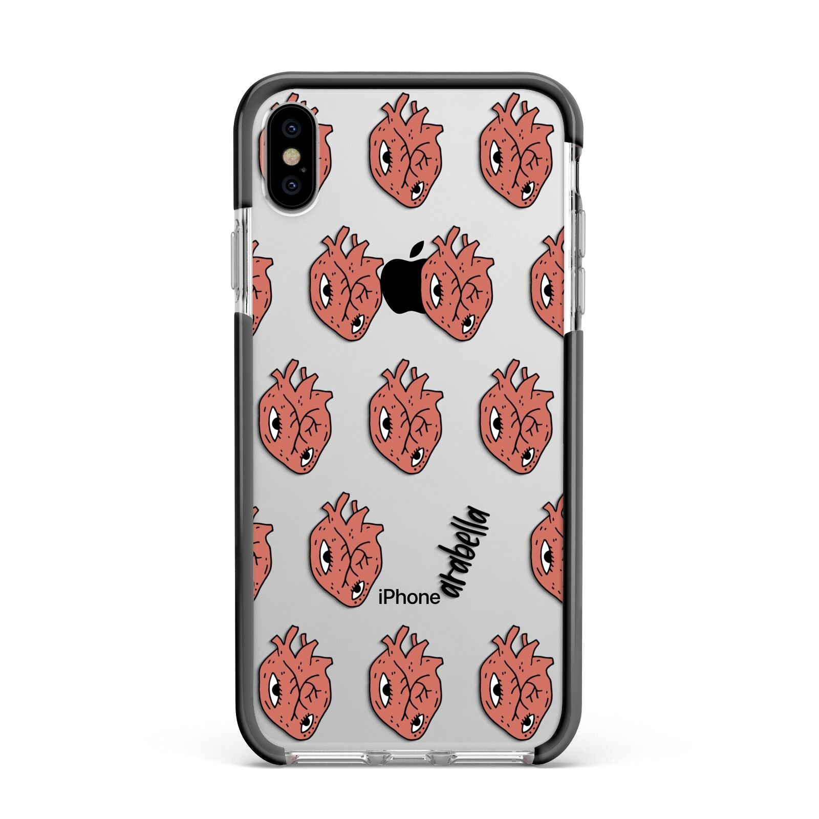 Heart Eyes Halloween Personalised Apple iPhone Xs Max Impact Case Black Edge on Silver Phone