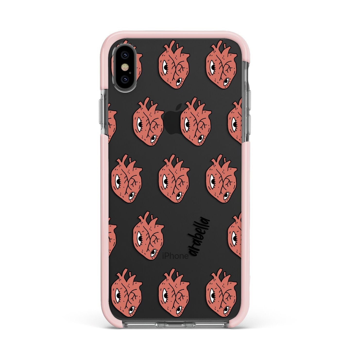 Heart Eyes Halloween Personalised Apple iPhone Xs Max Impact Case Pink Edge on Black Phone