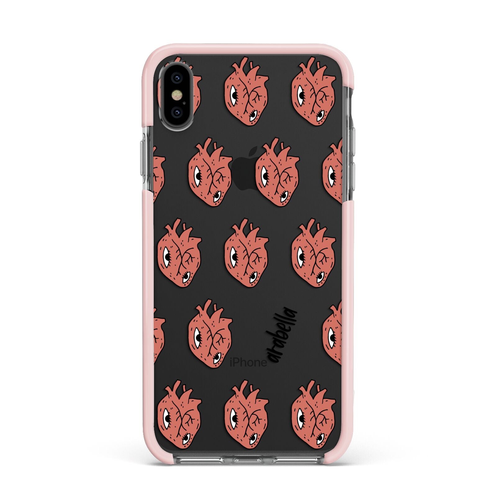 Heart Eyes Halloween Personalised Apple iPhone Xs Max Impact Case Pink Edge on Black Phone
