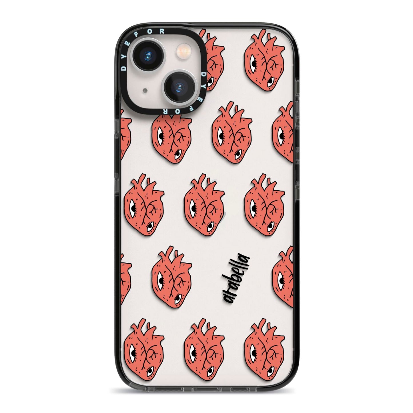 Heart Eyes Halloween Personalised iPhone 13 Black Impact Case on Silver phone